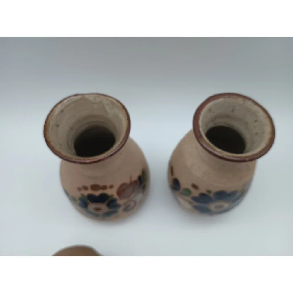 Tonala Sandstone Pottery Mexico Vases Floral Lot Of 4